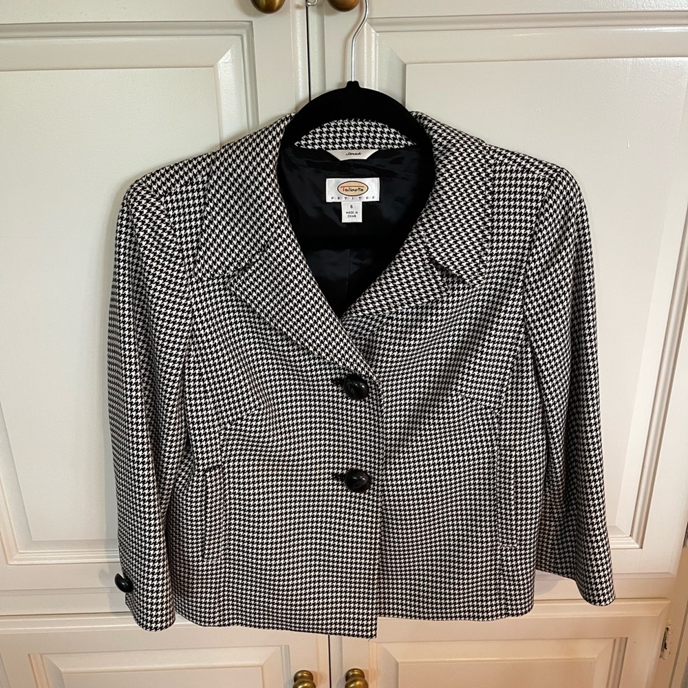 Talbots Petites Women’s Houndstooth Plaid Cropped Blazer Jacket Size 6